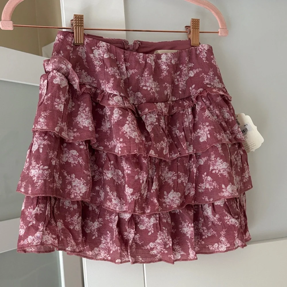 Altar'd State Floral Tiered Mini Skirt - Mauve - Picture 1 of 6